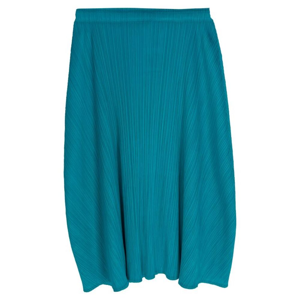 Pleats Please Knee Length Pleated Skirt in Turquoise Polyester